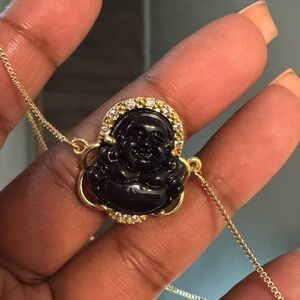 Black and Gold Buddha Pendant Necklace